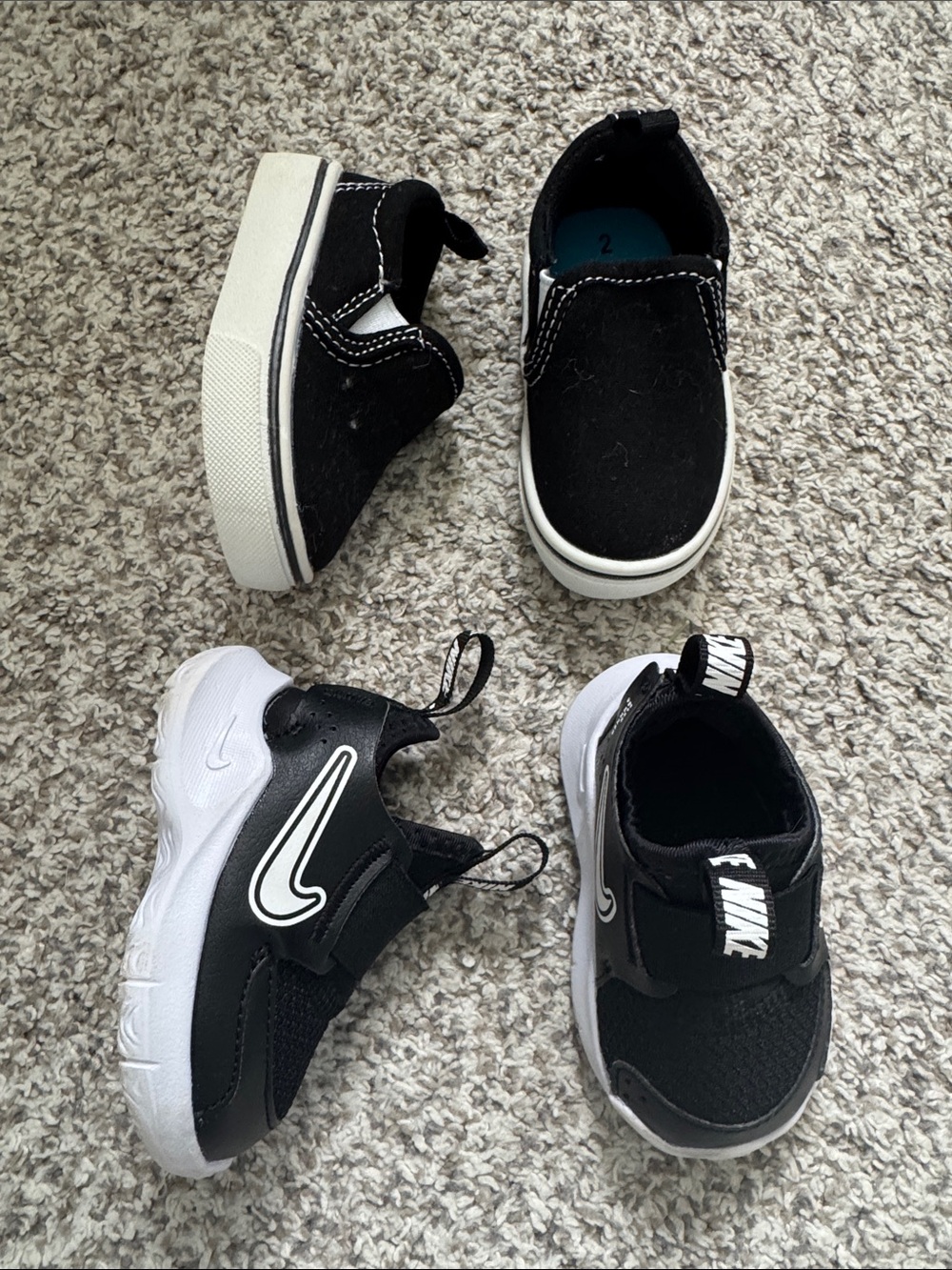 Nike Kids Black and White Slip-On & Hook-and-Loop Sneakers Set
